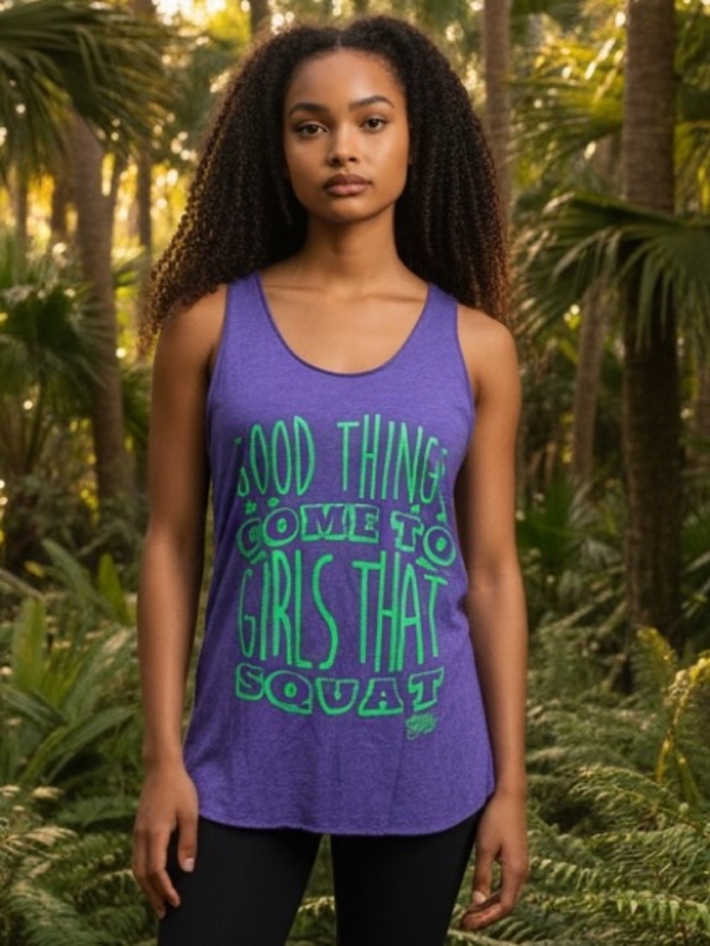 Super Fresh Heather Purple Graphic Tank Top with Neon Green Slogan, size L